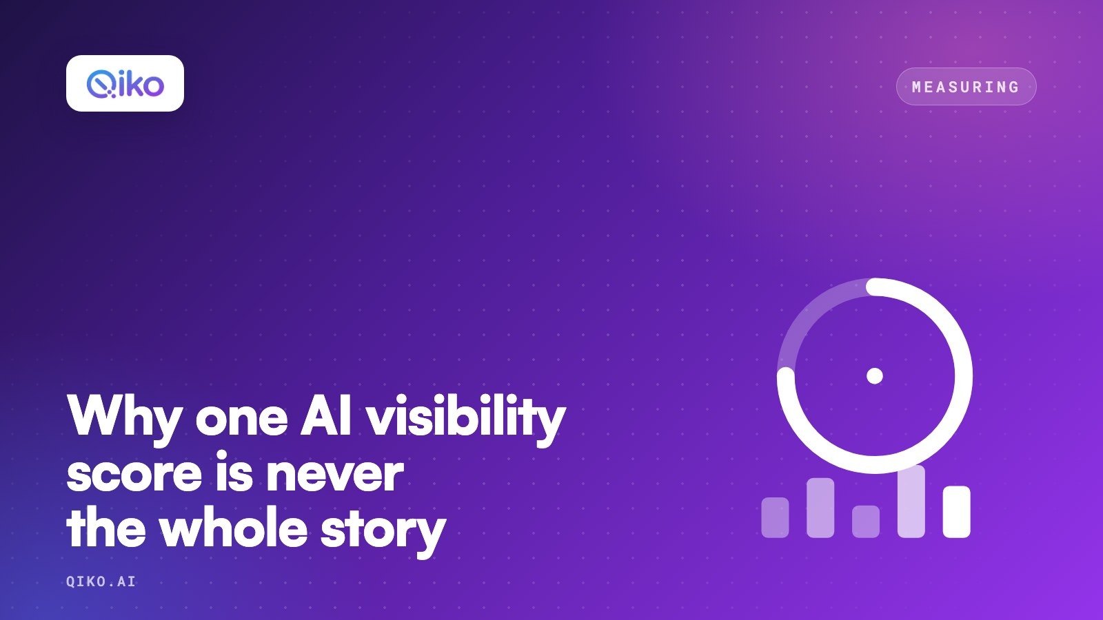 Qiko cover with the Qiko logo on a purple gradient and a simple illustration. Title: Why one AI visibility score is never the whole story